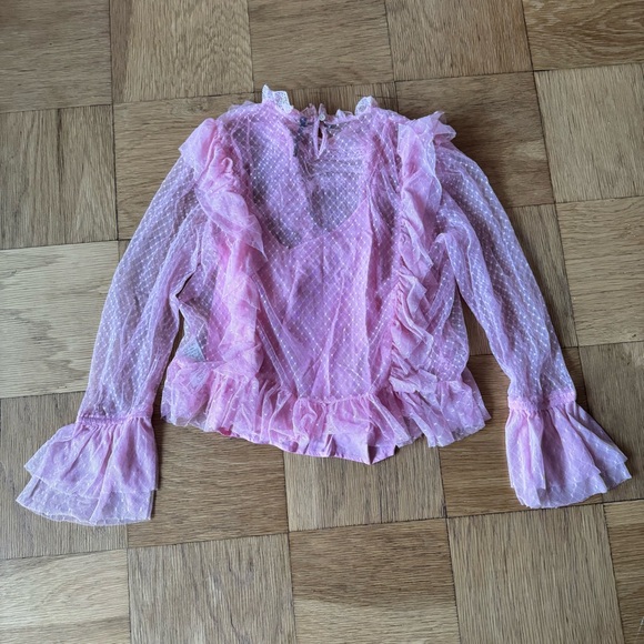 Anthropologie Pink Long Sleeve Ruffle Blouse Fairy Boho Cottagecore Medium - Picture 4 of 8